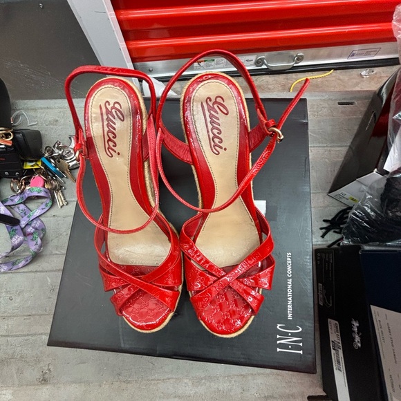 Gucci Red Women's Strappy Wedges - Picture 2 of 12